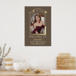 Celestial Mocha Gold 30th Birthday Welkom Poster<br><div class="desc">Celestial Mocha Gold 30th Birthday Welcome Poster heeft een elegant gouden zon-, maan- en sterrenmaan lijst op een mocha-achtergrond. Binnen is uw favoriete foto en onder uw verjaardag welkomstbord informatie. Personaliseer door de tekst in de tekstvakken te bewerken en uw favoriete foto toe te voegen. Ontworpen voor u door ©2024...</div>