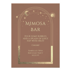 Celestial Mocha Gold Mimosa Bar Sun Moon Stars Perfect Poster