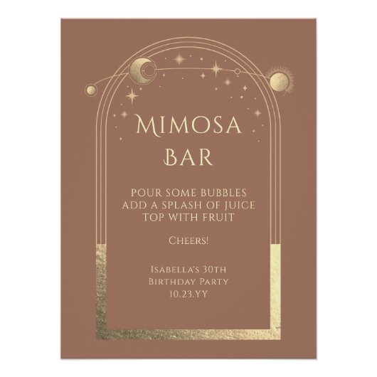 Celestial Mocha Gold Mimosa Bar Sun Moon Stars Perfect Poster (Voorkant)