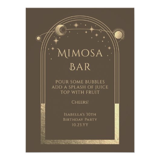 Celestial Mocha Gold Mimosa Bar Sun Moon Stars Perfect Poster (Voorkant)
