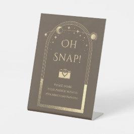 Celestial Mocha Gold Sun Moon Stars Oh Snap Reclamebord Met Voetstuk