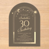 Celestial Mocha Gouden Zon Maan Sterren 30e Verjaa Acryl Uitnodigingen (Voorkant)