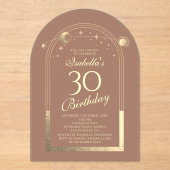 Celestial Mocha Gouden Zon Maan Sterren 30e Verjaa Acryl Uitnodigingen (Voorkant)