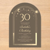 Celestial Mocha Gouden Zon Maan Sterren 30e Verjaa Acryl Uitnodigingen (Voorkant)