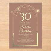 Celestial Mocha Gouden Zon Maan Sterren 30e Verjaa Acryl Uitnodigingen (Voorkant)