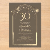 Celestial Mocha Gouden Zon Maan Sterren 30e Verjaa Acryl Uitnodigingen (Voorkant)