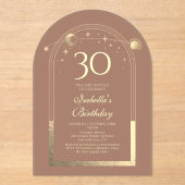 Celestial Mocha Gouden Zon Maan Sterren 30e Verjaa Acryl Uitnodigingen (Voorkant)