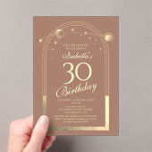 Celestial Mocha Gouden Zon Maan Sterren 30e Verjaa Acryl Uitnodigingen (Insitu (Draagbaar))