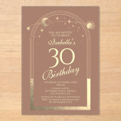 Celestial Mocha Gouden Zon Maan Sterren 30e Verjaa Acryl Uitnodigingen (Voorkant)