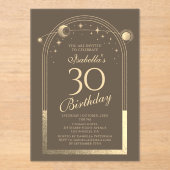 Celestial Mocha Gouden Zon Maan Sterren 30e Verjaa Acryl Uitnodigingen (Voorkant)