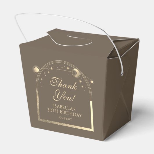 Celestial Mocha Gouden Zon Maan Sterren 30e Verjaa Bedankdoosjes (Achterkant)