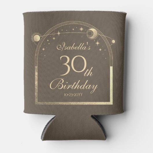 Celestial Mocha Gouden Zon Maan Sterren 30e Verjaa Blikjeskoeler (Voorkant)