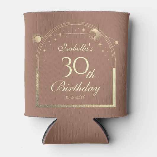 Celestial Mocha Gouden Zon Maan Sterren 30e Verjaa Blikjeskoeler (Voorkant)