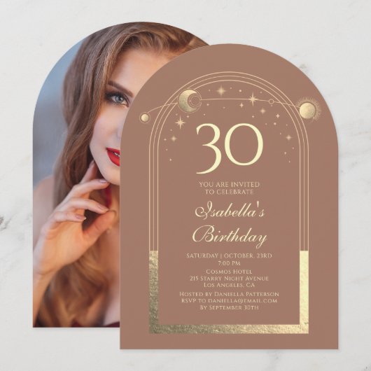 Celestial Mocha Gouden Zon Maan Sterren 30e Verjaa Kaart (Voorkant / Achterkant)