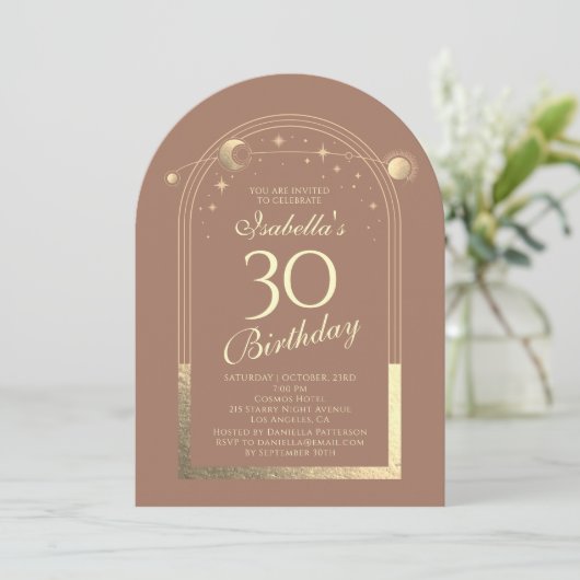 Celestial Mocha Gouden Zon Maan Sterren 30e Verjaa Kaart (Staand voorkant)
