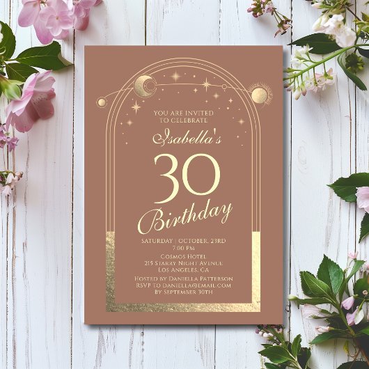 Celestial Mocha Gouden Zon Maan Sterren 30e Verjaa Kaart