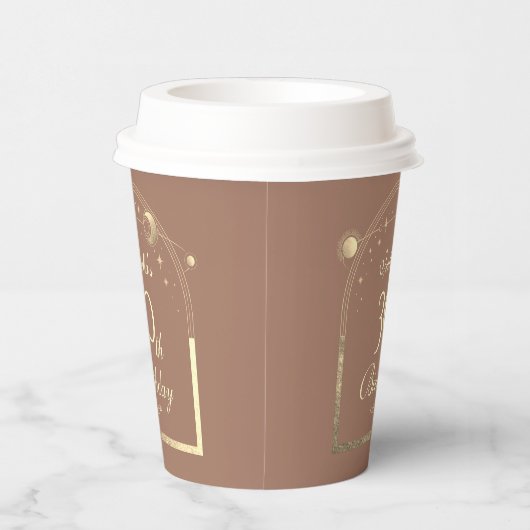 Celestial Mocha Gouden Zon Maan Sterren 30e Verjaa Papieren Bekers (Rechts)