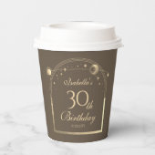 Celestial Mocha Gouden Zon Maan Sterren 30e Verjaa Papieren Bekers (Achterkant)