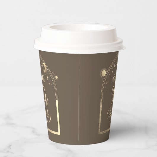 Celestial Mocha Gouden Zon Maan Sterren 30e Verjaa Papieren Bekers (Rechts)
