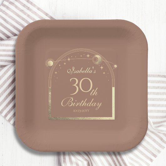Celestial Mocha Gouden Zon Maan Sterren 30e Verjaa Papieren Bordje