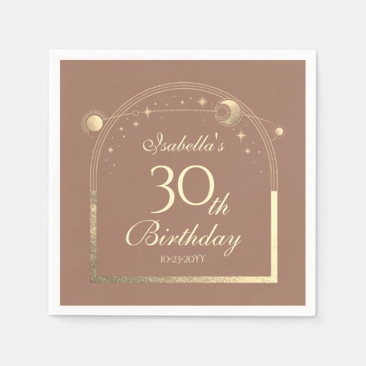 Celestial Mocha Gouden Zon Maan Sterren 30e Verjaa Servet (Voorkant)