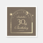 Celestial Mocha Gouden Zon Maan Sterren 30e Verjaa Servet (Voorkant)