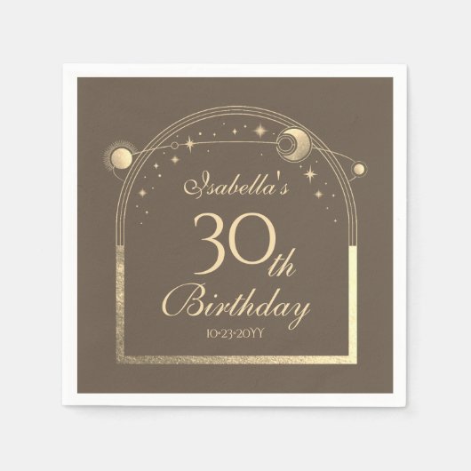 Celestial Mocha Gouden Zon Maan Sterren 30e Verjaa Servet (Voorkant)