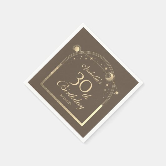 Celestial Mocha Gouden Zon Maan Sterren 30e Verjaa Servet (Hoek)