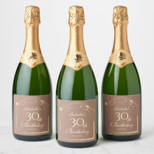 Celestial Mocha Gouden Zon Maan Sterren 30e Verjaa Sparkling Wijnetiket