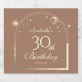 Celestial Mocha Gouden Zon Maan Sterren 30e Verjaa Sparkling Wijnetiket (Enkel label)