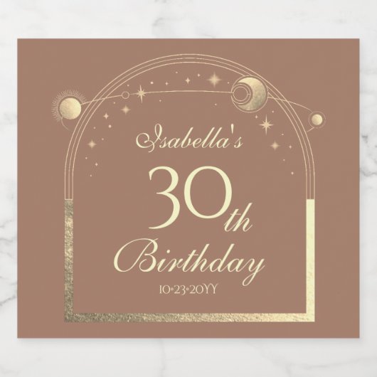 Celestial Mocha Gouden Zon Maan Sterren 30e Verjaa Sparkling Wijnetiket (Enkel label)