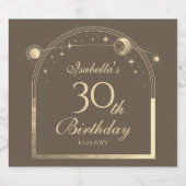 Celestial Mocha Gouden Zon Maan Sterren 30e Verjaa Sparkling Wijnetiket (Enkel label)