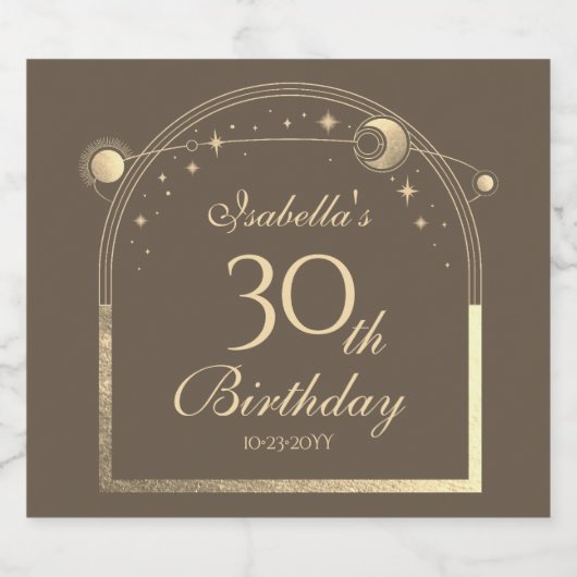 Celestial Mocha Gouden Zon Maan Sterren 30e Verjaa Sparkling Wijnetiket (Enkel label)