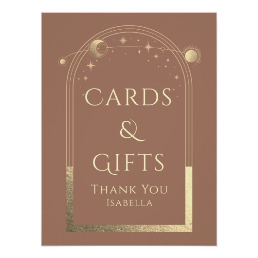 Celestial Mocha Gouden Zon Maan Sterren Kaarten &  Perfect Poster (Voorkant)