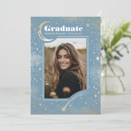 Celestial Modern Afstuderen Foto Afstuderen Aankondiging (Staand voorkant)