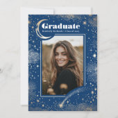 Celestial Modern Blue Afstuderen Foto Afstuderen Aankondiging (Voorkant)