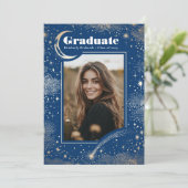 Celestial Modern Blue Afstuderen Foto Afstuderen Aankondiging (Staand voorkant)