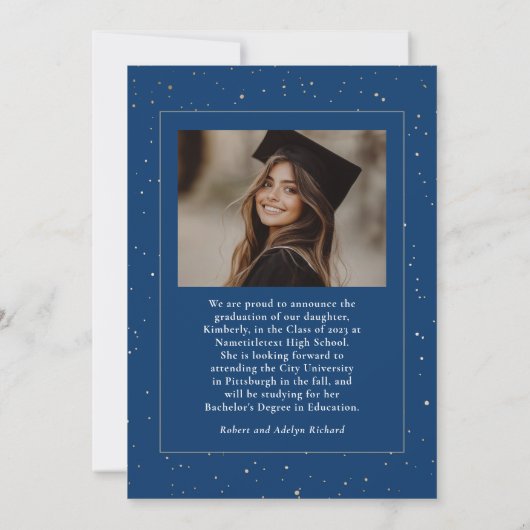 Celestial Modern Blue Afstuderen Foto Afstuderen Aankondiging (Achterkant)