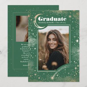 Celestial Modern Green Afstuderen Foto Afstuderen Aankondiging