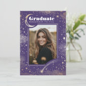 Celestial Modern Paarse Afstuderen Foto Afstuderen Aankondiging (Staand voorkant)