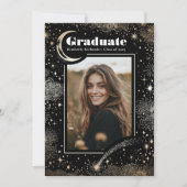 Celestial Modern Zwart Afstuderen Foto Afstuderen Aankondiging (Voorkant)