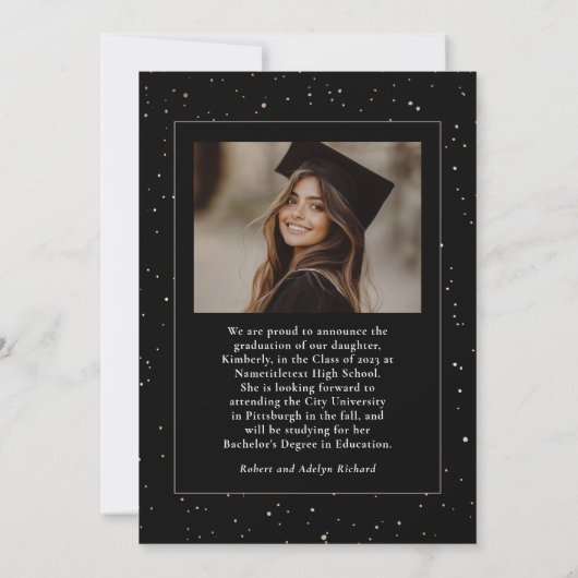 Celestial Modern Zwart Afstuderen Foto Afstuderen Aankondiging (Achterkant)