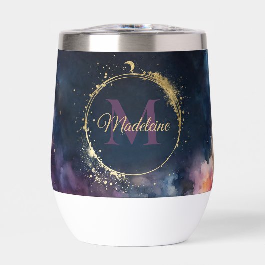 Celestial Monogram Blauw Goud Galaxy Sky Planets (Voorkant)