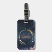 Celestial Monogram Blauw Goud Galaxy Sky Planets Bagagelabel (Voorkant verticaal)