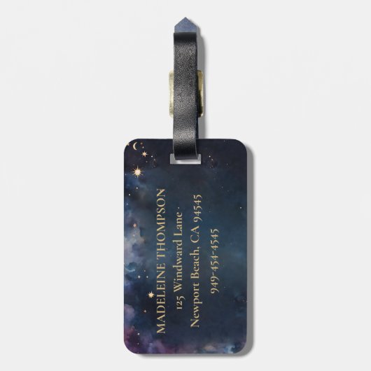 Celestial Monogram Blauw Goud Galaxy Sky Planets Bagagelabel (Achterkant verticaal)