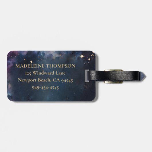 Celestial Monogram Blauw Goud Galaxy Sky Planets Bagagelabel (Achterkant horizontaal)