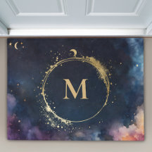 Celestial Monogram Blauw Goud Galaxy Sky Planets
