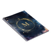 Celestial Monogram Blauw Goud Galaxy Sky Planets Notitieboek (Rechterzijde)