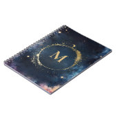 Celestial Monogram Blauw Goud Galaxy Sky Planets Notitieboek (Linkerzijde)