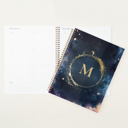 Celestial Monogram Blauw Goud Galaxy Sky Planets Planner (Display)